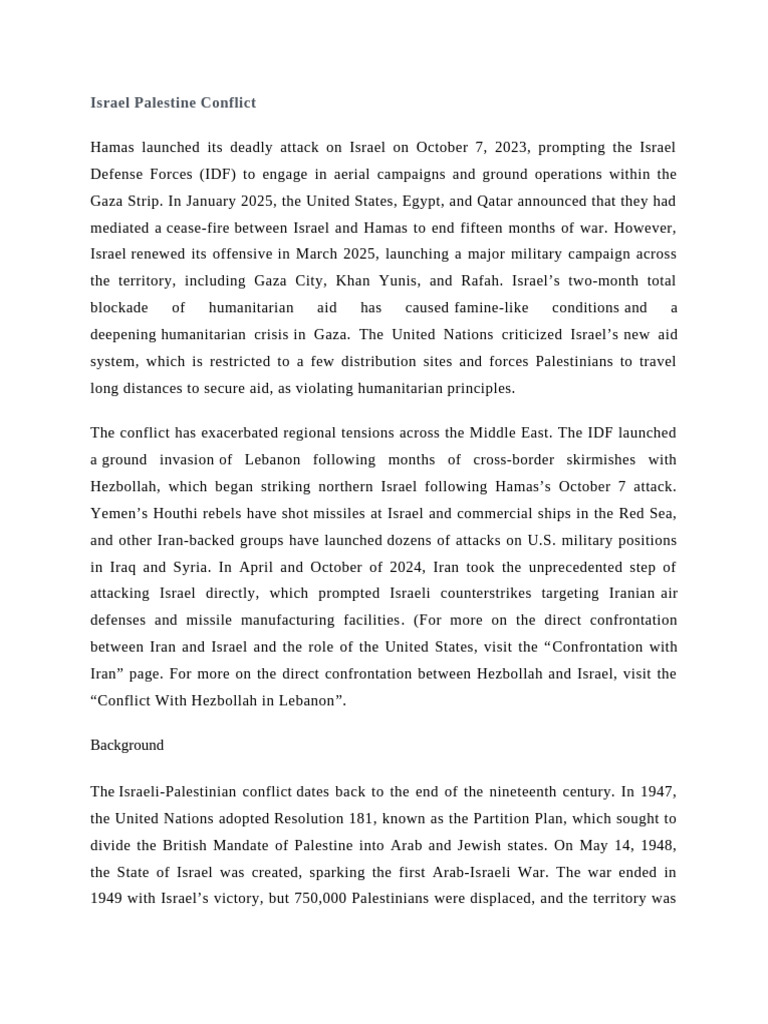 Israel Palestine Conflict | PDF