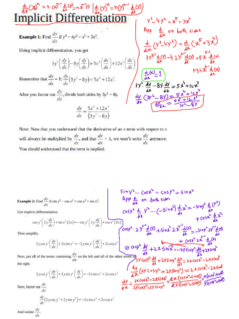 SOLVED EXAMPLES AND EXERCISE OF IMPLICIT DIFFERENTIATION_1742286154 | PDF