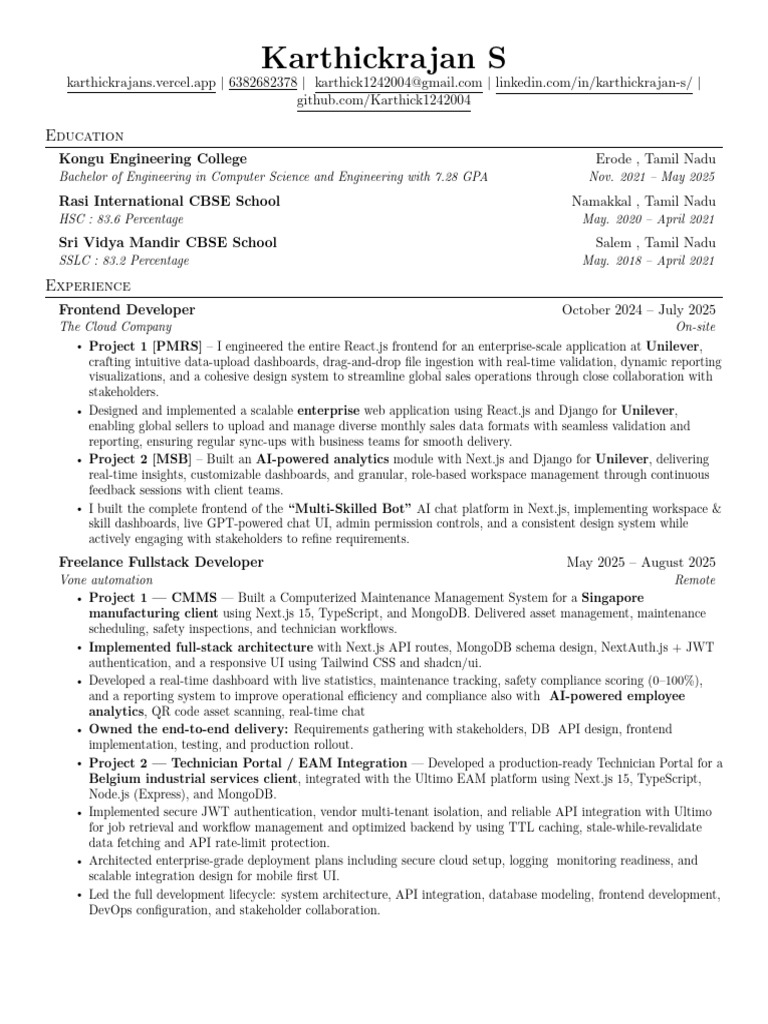 KarthickrajanS Updated Resume | PDF | Web Development | Computer Science