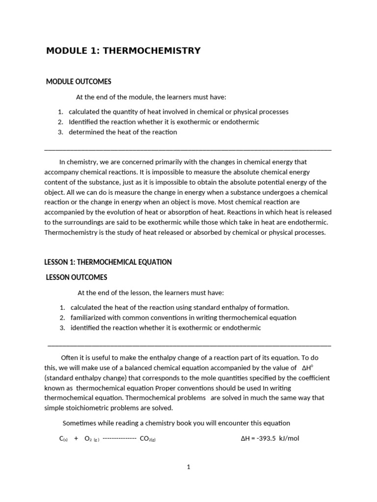 Chem Module 1 Thermochemistry | PDF