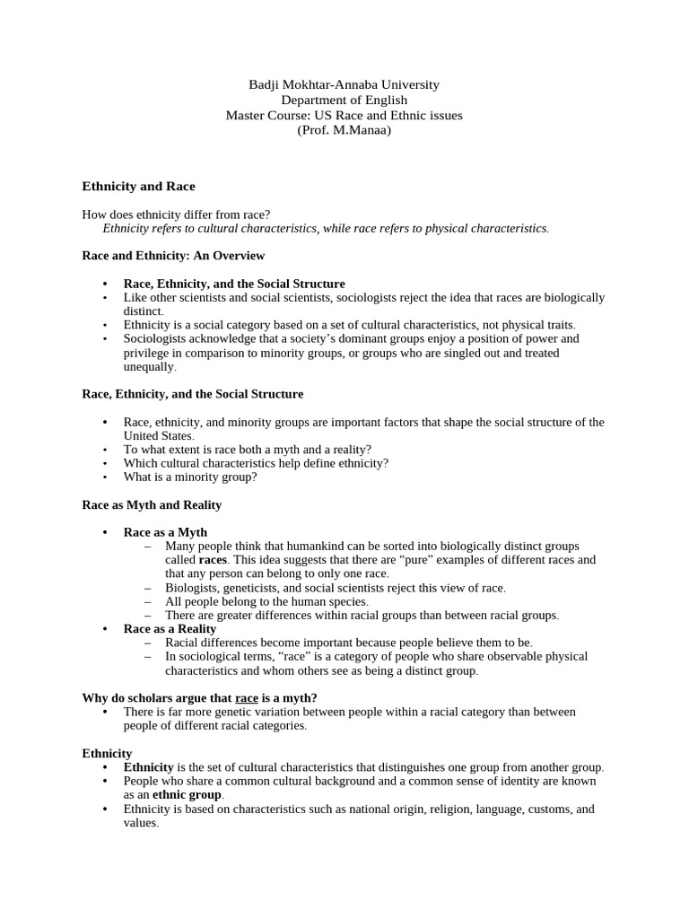 Master 2 Race & Ethnic Issues | PDF