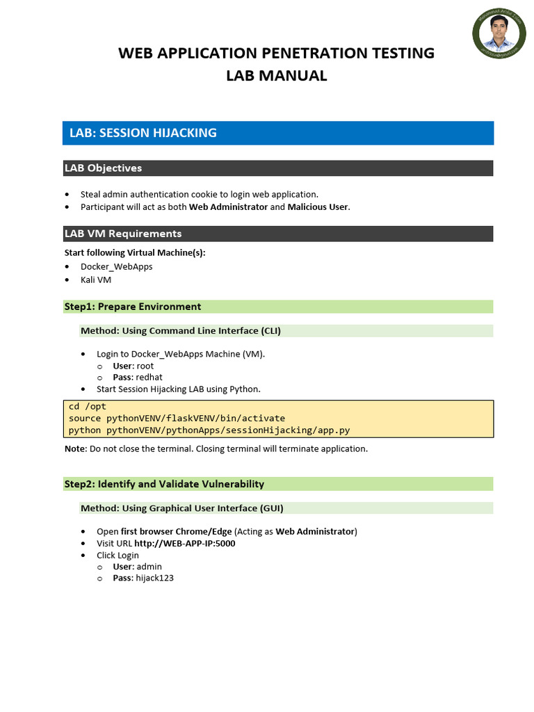 Session Hijacking Pentest LAB Manual - v1 | PDF | Http Cookie | World ...
