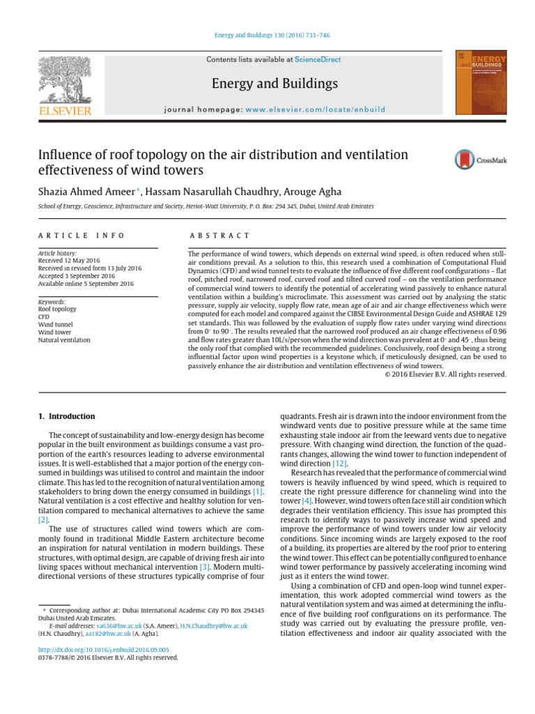 Influence of roof topology on air distribution of wind towers (Ameer ...