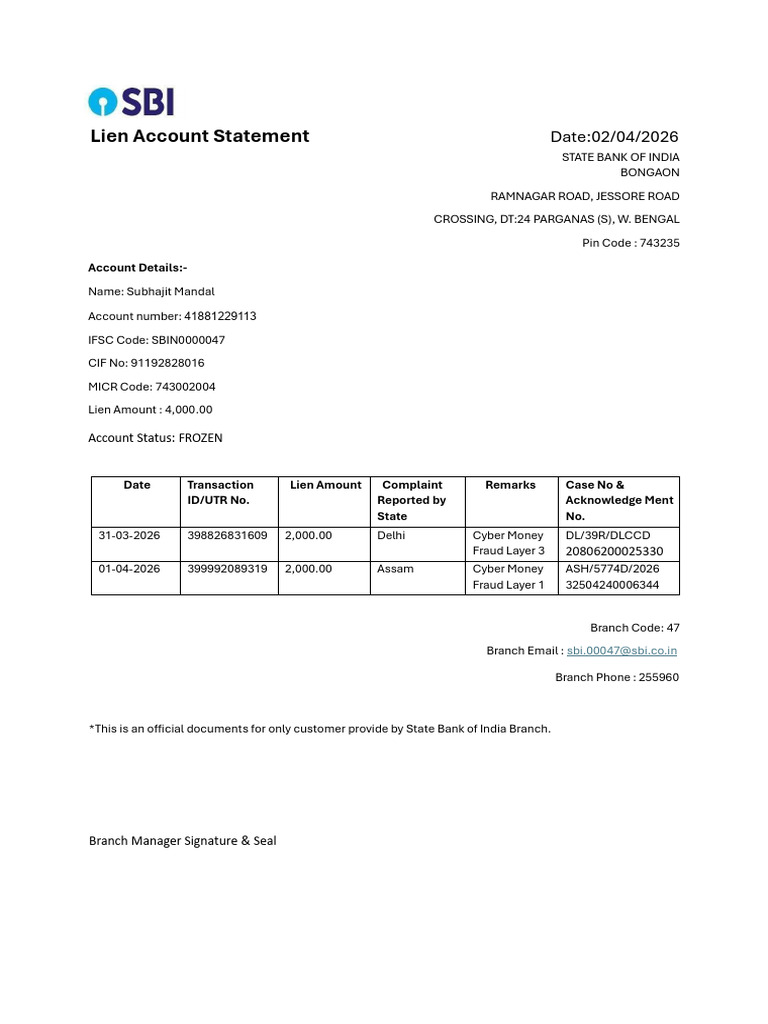 Lien Account Statement | PDF