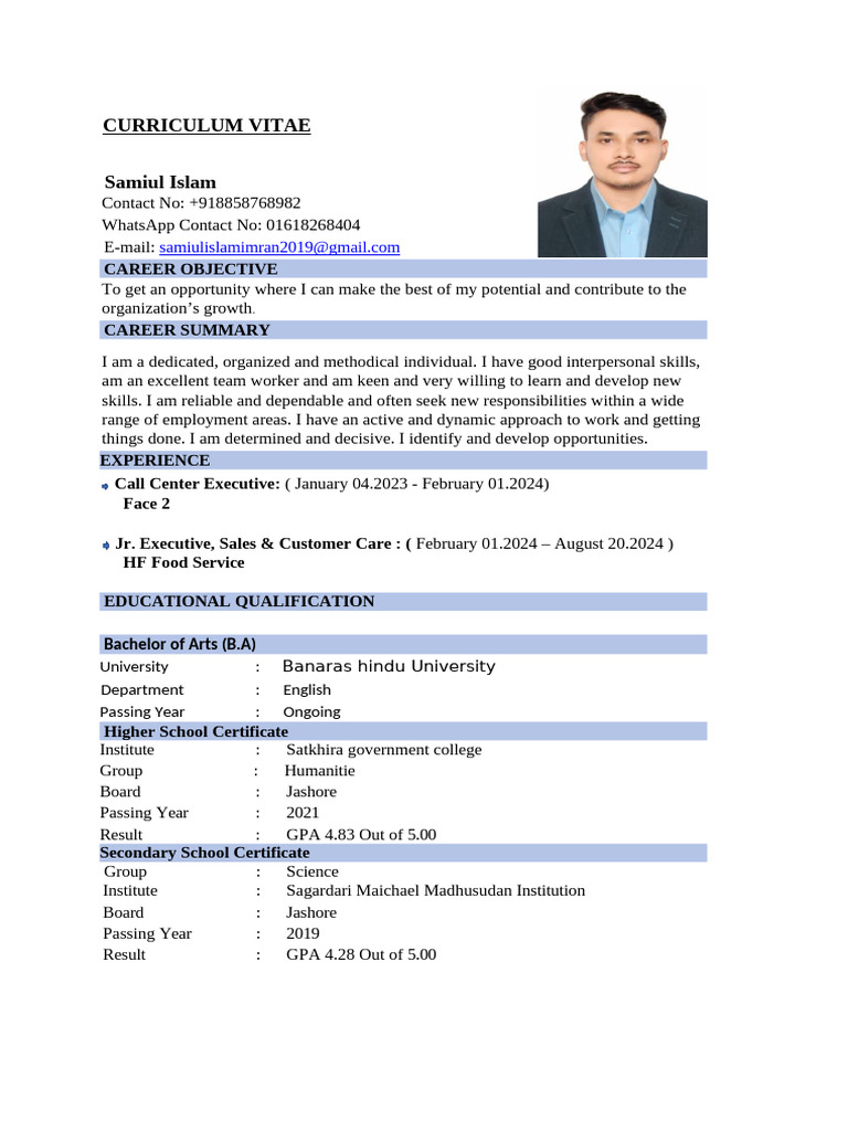Samiul Cv New New 0000 | PDF | Résumé