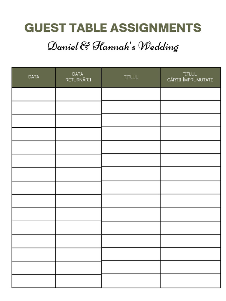 Green and White Simple Wedding Guest Table Assignments A4 | PDF