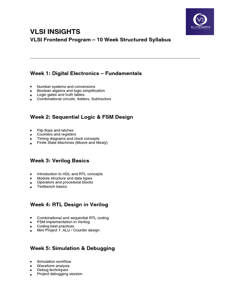 VLSI Frontend Program 10 Week Module | PDF