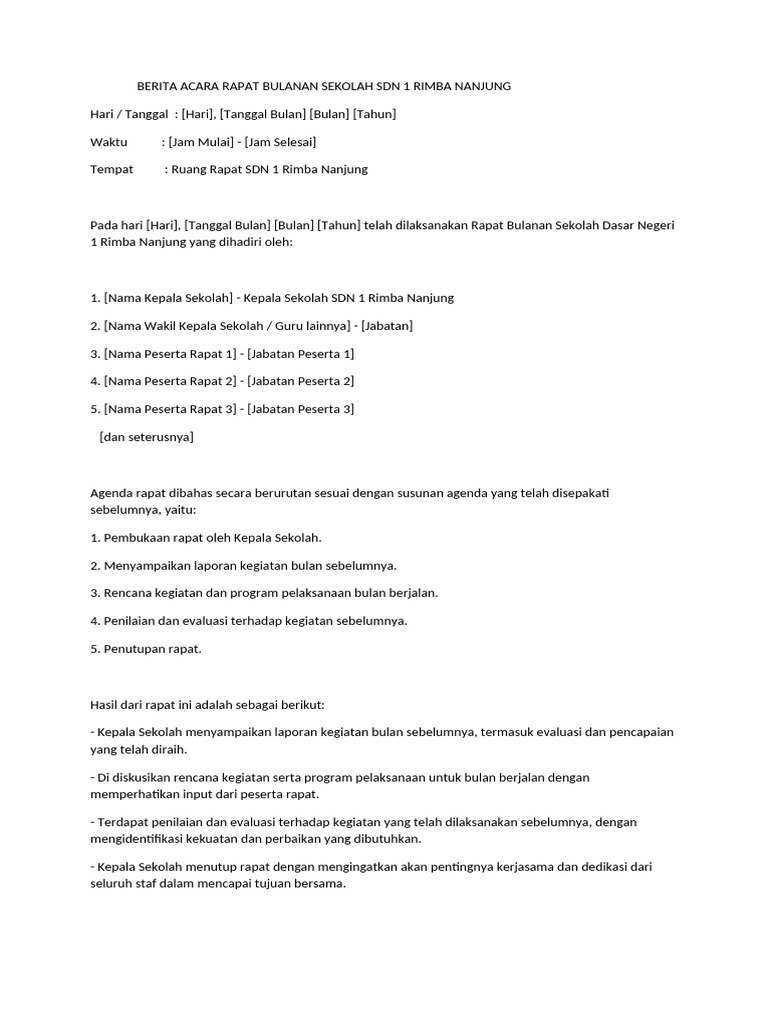 Berita Acara Rapat Bulanan Sekolah Sdn 1 Rimba Nanjung | PDF