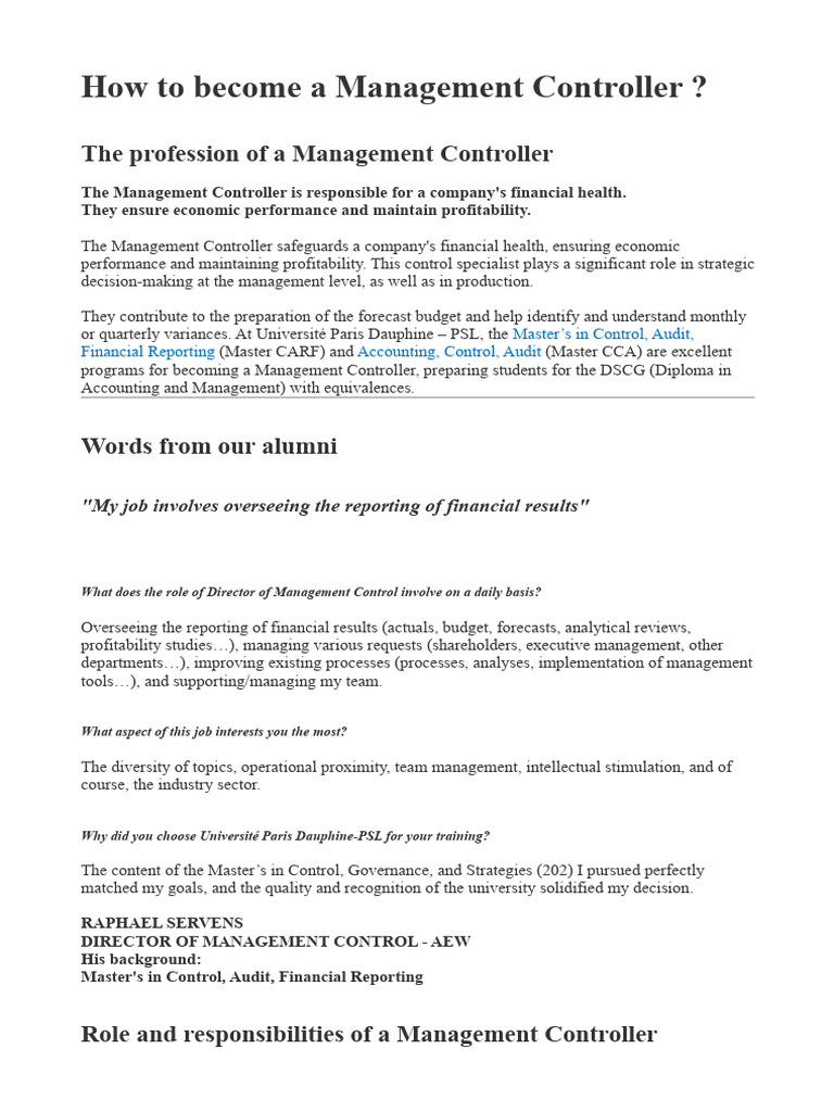 How to Become a Management Controller | PDF | Accounting | Academic Degree