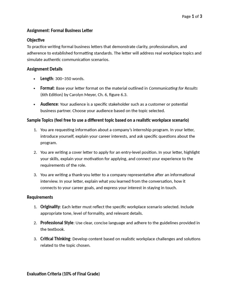 Assignment -1 Formal Business Letter | PDF