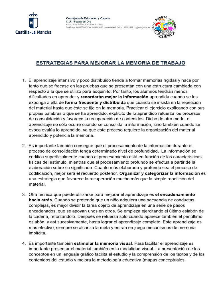 Estrategias Para Mejorar La Memoria de Trabajo | PDF | Aprendizaje ...