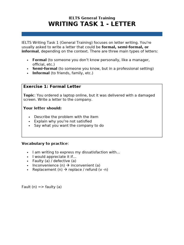Writing Task 1 - General Training | PDF