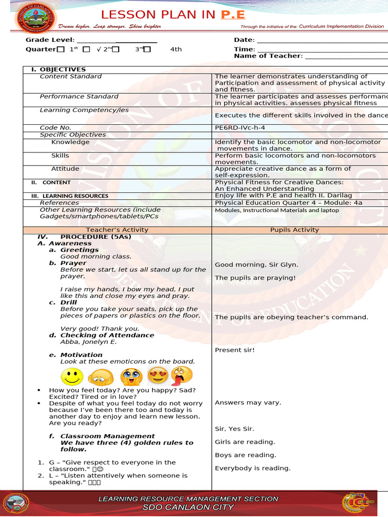 Sample-5As-Lesson-Plan | PDF | Dances | Deities