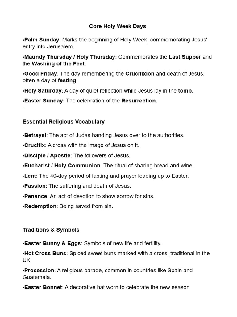 Holy Week Vocabuary | PDF