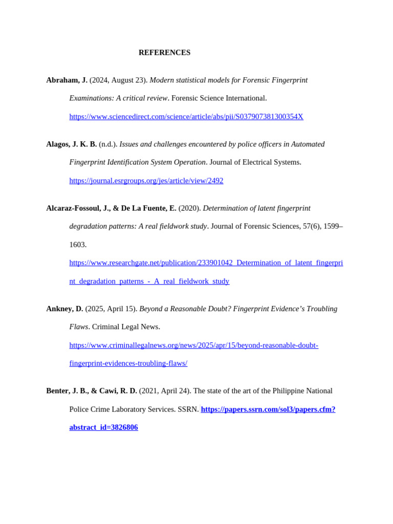 References Research | PDF | Fingerprint | Forensic Science