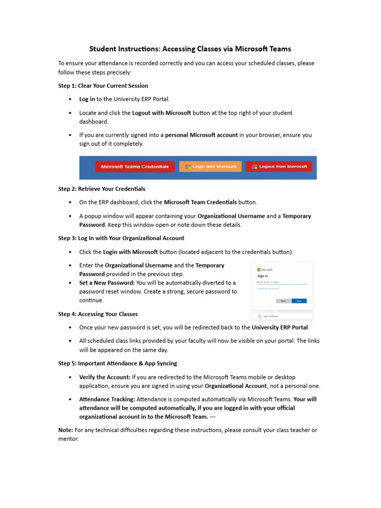 Student Instructions to Access Classes Using Microsoft Teams | PDF