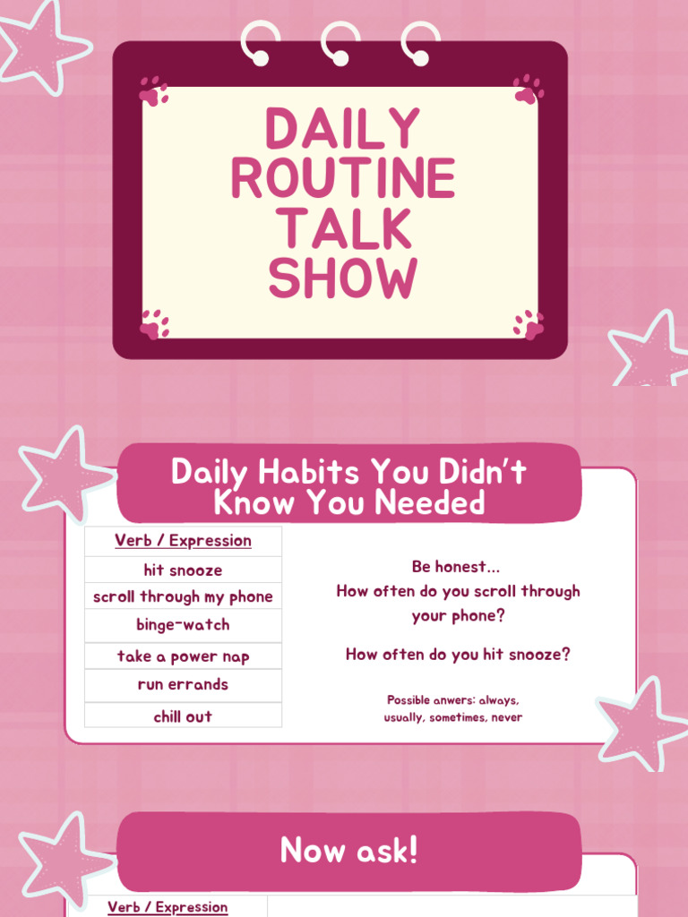 Daily Routine Talk Show Intermediate | PDF