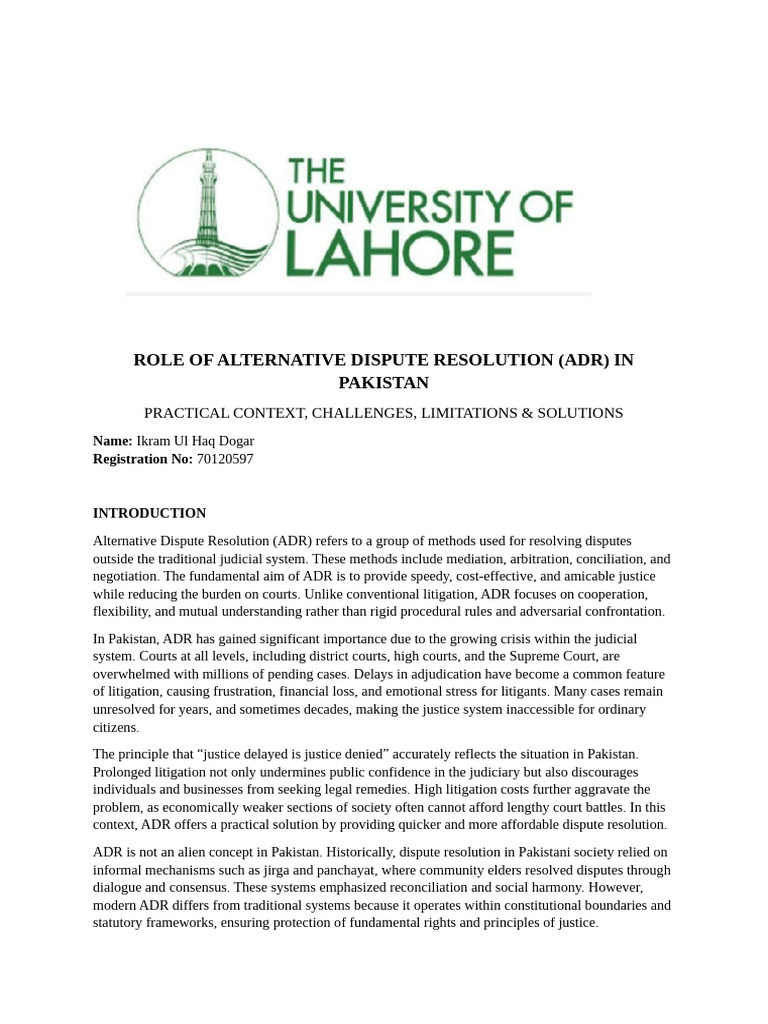 Role of Alternative Dispute Resolution | PDF | Alternative Dispute ...