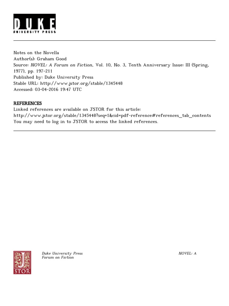 Notes on the novella - GOOD | PDF