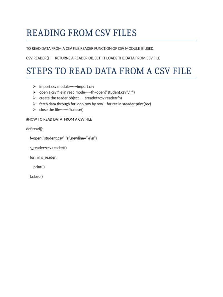 Reading From Csv Files 2 | PDF