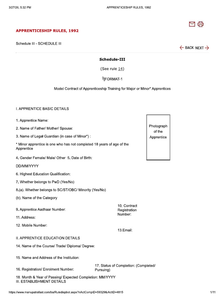 Schedule III - Format -1, Format -2, And Form Apprenticeship 1 | PDF