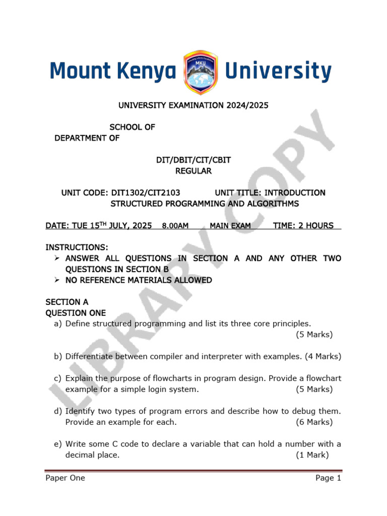 Dit1302 Structured Programming and Algorithms Reg Main | PDF | Computer ...
