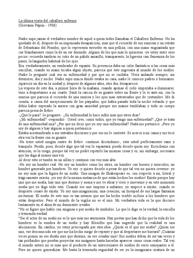 La Última Visita Del Caballero Enfermo PDF Sueño Verdad