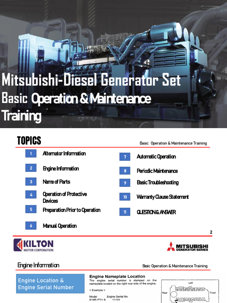 MITSUBISHI DIESEL GENERATOR SET BASIC OPERATION & MAINTENANCE TRAINING ...