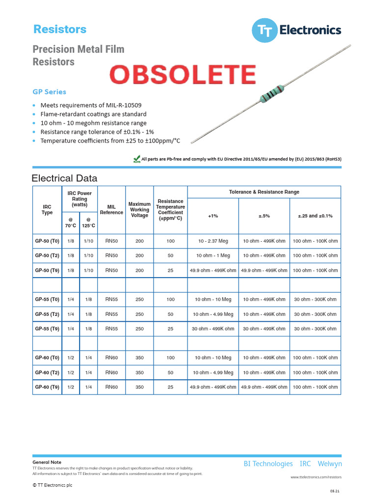 resitores tt electronics | PDF | Resistor | Electrical Resistance And ...