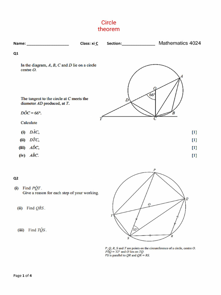 Circle Theorem 4024 More Past Paper Questions | PDF