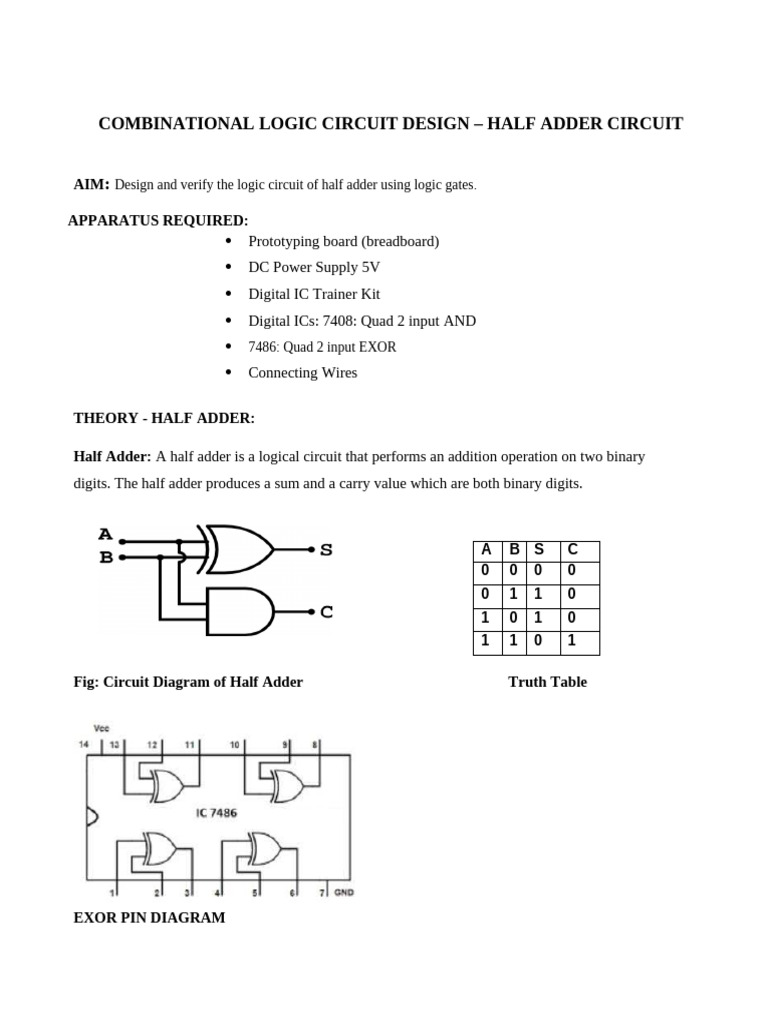 Half Adder Experiment | PDF