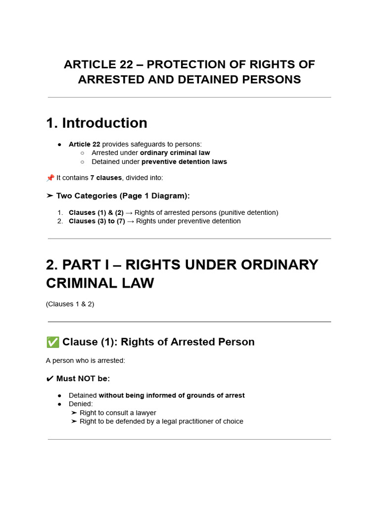 Article 22 – Protection of Rights of Arrested and Detained Persons | PDF