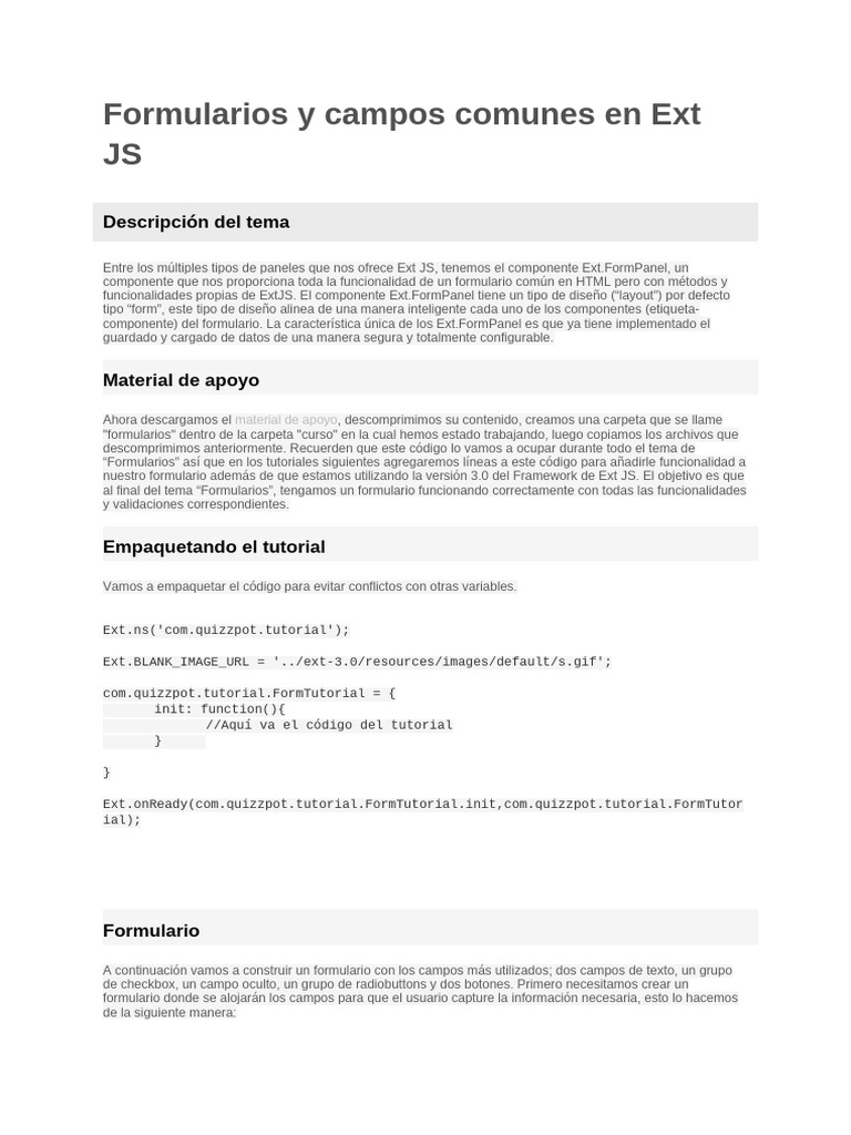 Formularios y campos comunes en Ext JS | PDF