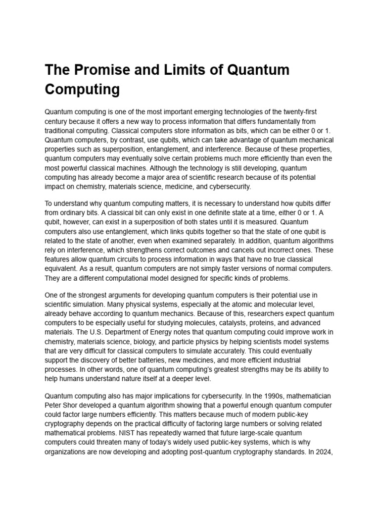 The Promise and Limits of Quantum Computing | PDF | Quantum Computing ...