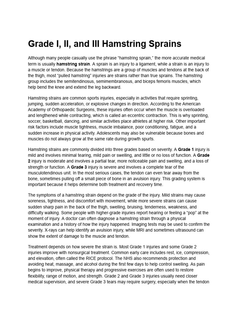 Grade I, II, And III Hamstring Sprains | PDF