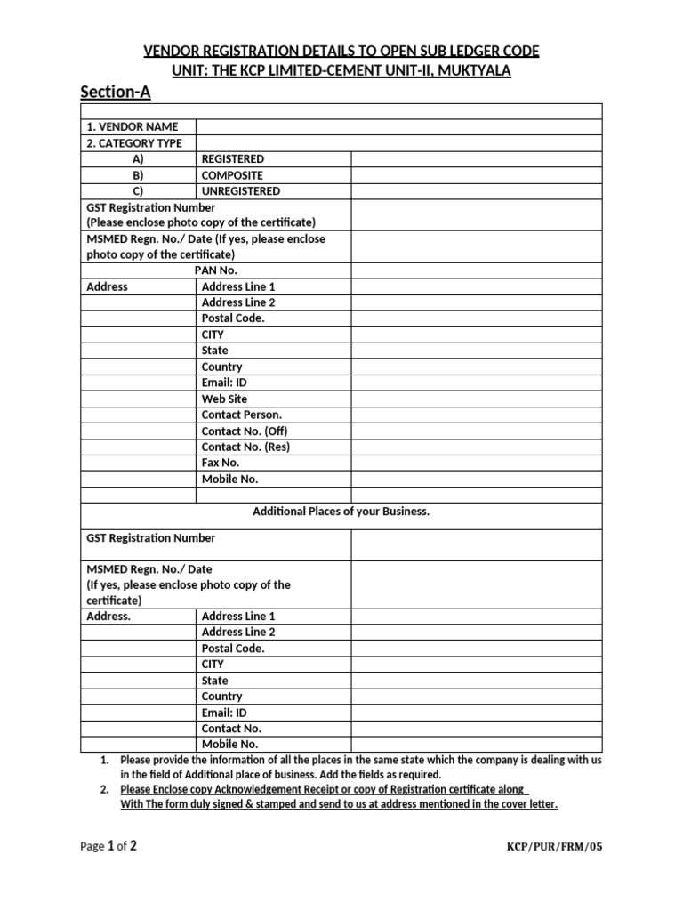 Vendor Registration Form | PDF