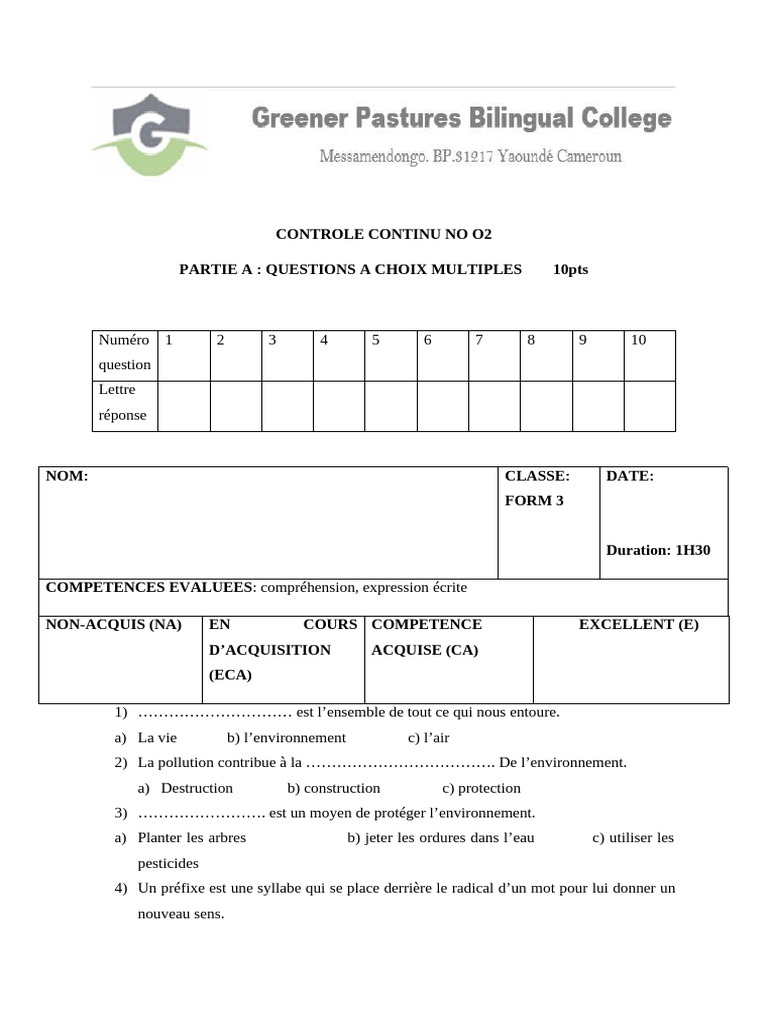 Controle Continu No O2 Form 3 GPBC | PDF