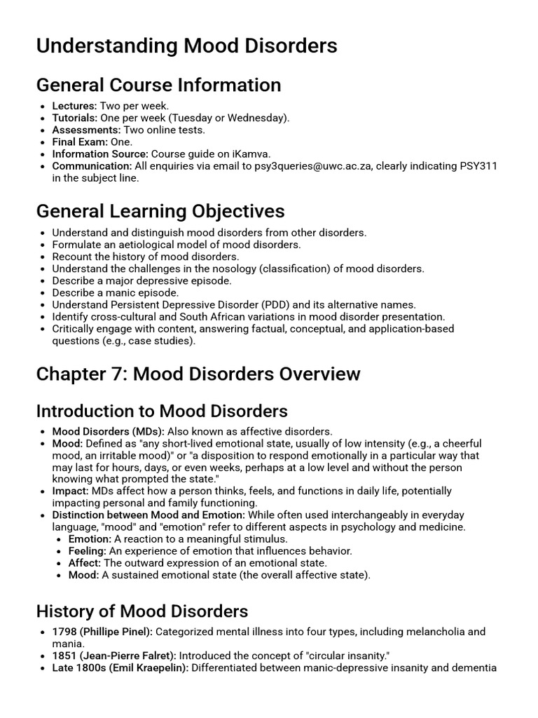 Chapter7Mooddisorders-StudyGuide | PDF | Major Depressive Disorder ...