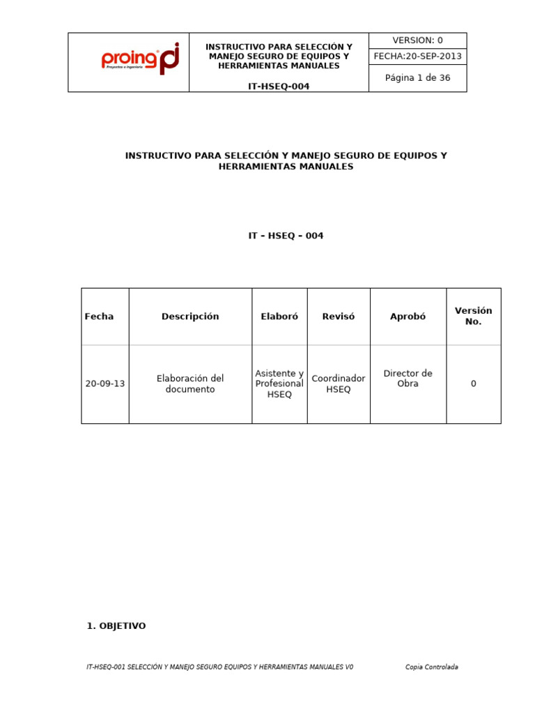 It-Hseq-004 v0 Instructivo Manejo Seguro Equipos y Herramientas ...