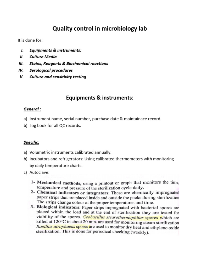 Quality Control in Microbiology Lab | PDF