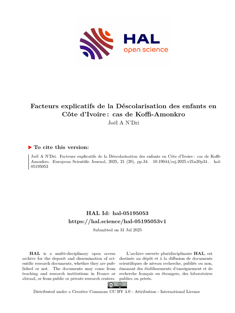 Facteurs explicatifs de la Déscolarisation_19833-Article Text-57702-1 ...