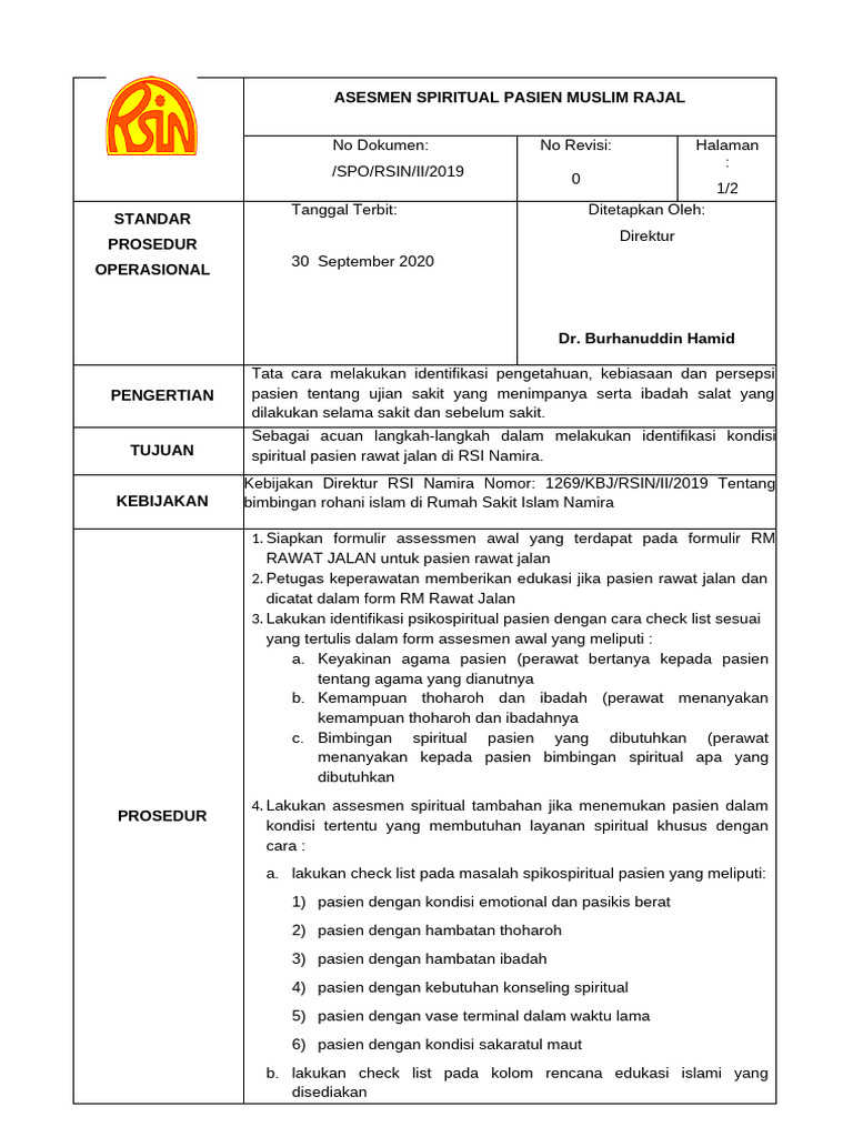 10 SPO Asesmen Spiritual Pasien Muslim Rajal Pr(No Surat) | PDF