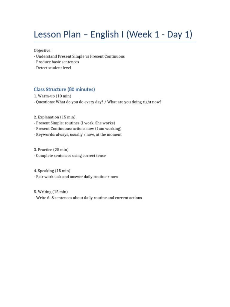 Lesson Plan English I | PDF