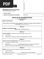 Washington Application to Form a Profit Corporation