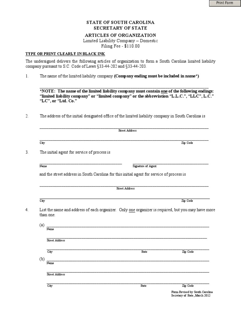 How to form llc in south carolina