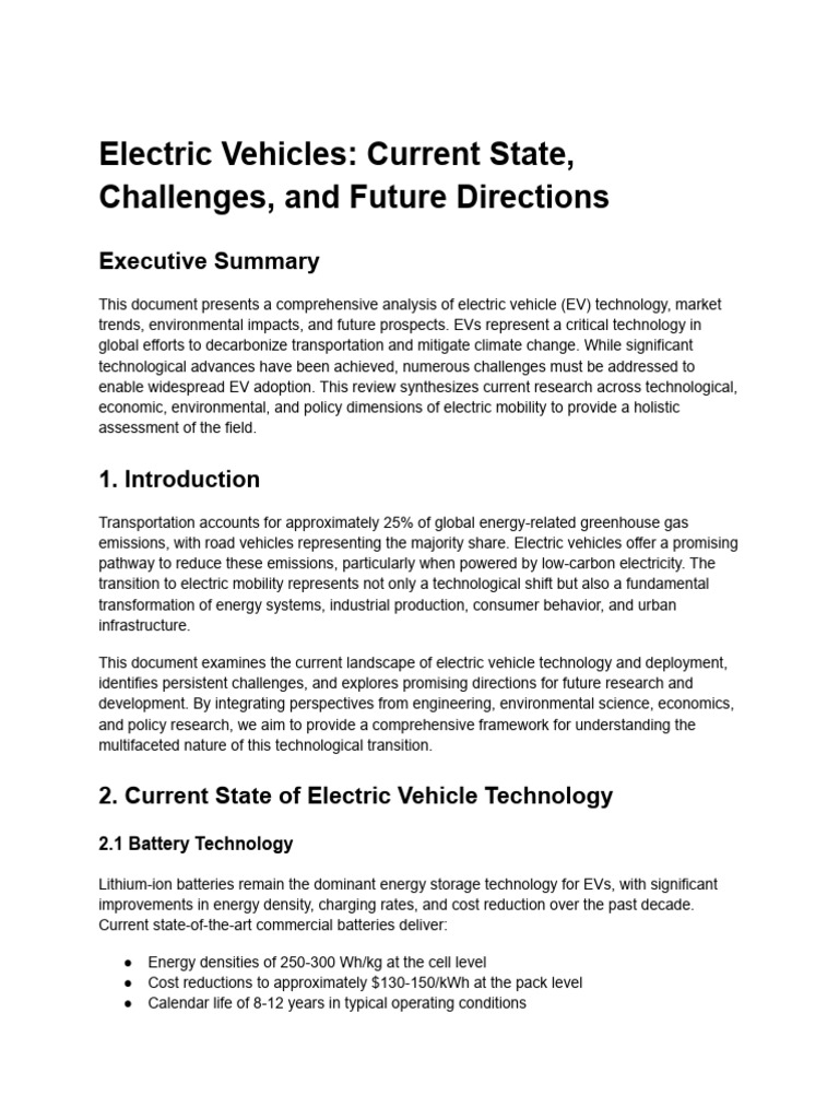 Electric Vehicles- Current State, Challenges, And Future Directions | PDF