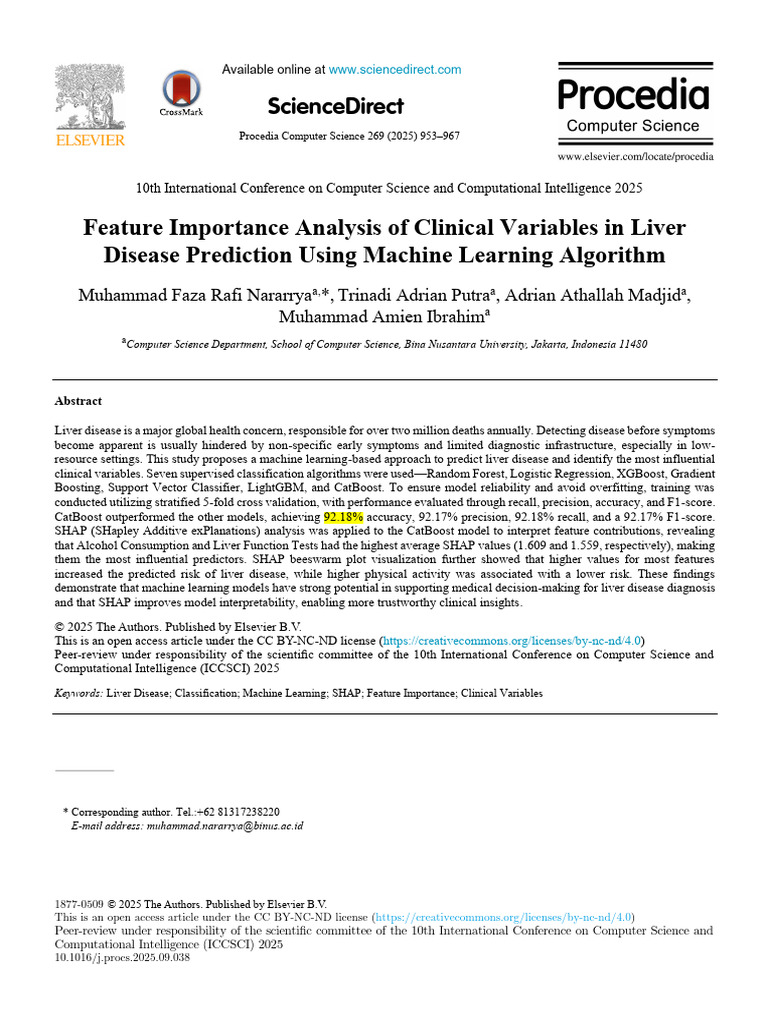 2025 Feature Importance Analysis of Clinical Variables in Liver Disease ...
