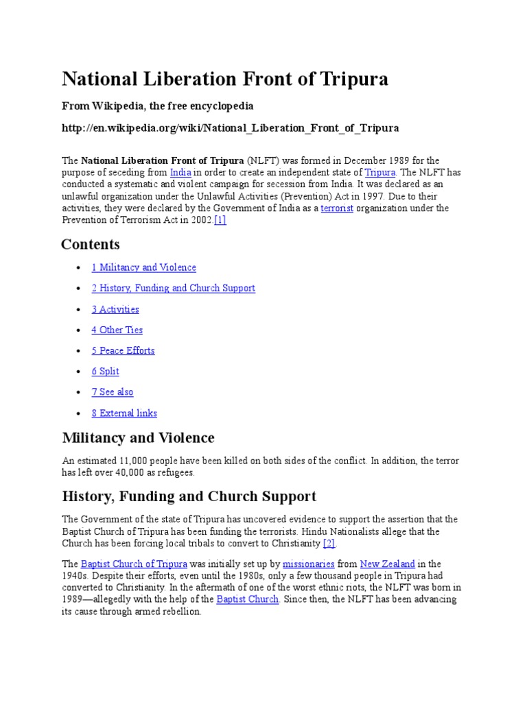 NLFT: Violence and Secession in Tripura | PDF | Conflict (Process ...