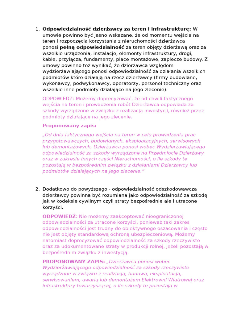 Odpowiedzi Do Uwag z Umowy | PDF