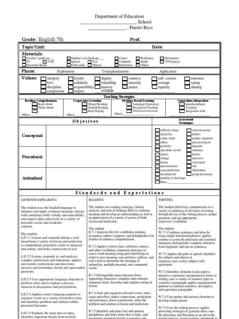 7th Grade Reading Lesson Plans